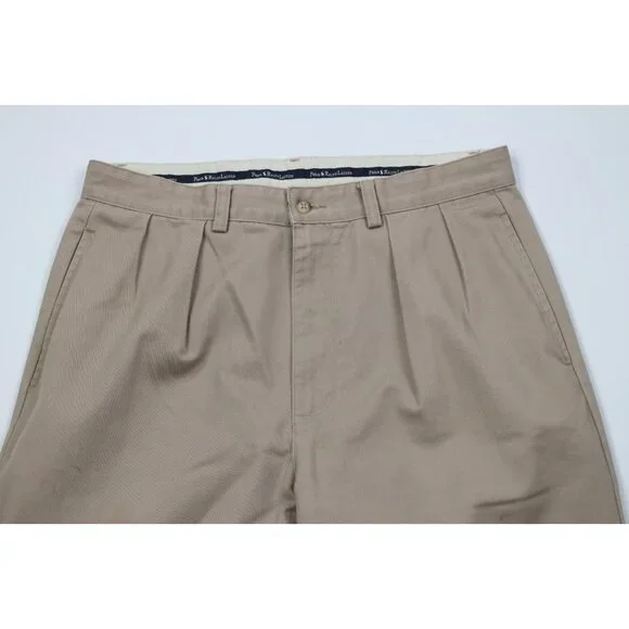 Vintage 90s Ralph Lauren Mens 32x30 Distressed Wide Leg Chino Pants Cotton Beige